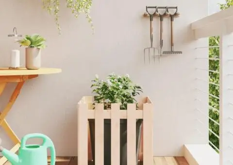 Jardinieră grădină design gard, 50x50x50 cm, lemn masiv de pin - 1/5