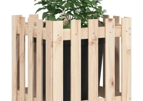 Jardinieră grădină design gard, 50x50x50 cm, lemn masiv de pin - 3/5