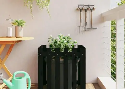 Jardinieră grădină design gard negru 60x60x60 cm lemn masiv pin - 1/5