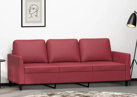 Canapea cu 3 locuri, roșu vin, 180 cm, piele ecologică - 1/5