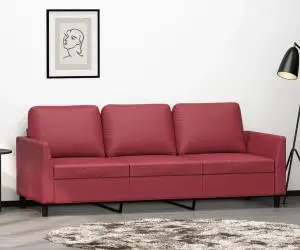 vidaXL Canapea cu 3 locuri, roșu vin, 180 cm, piele ecologică