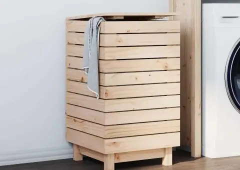Coș de rufe, 44x44x76 cm, lemn masiv de pin - 1/5