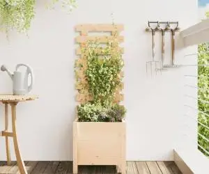 vidaXL Jardinieră de grădină cu raft, 39x39,5x114 cm, lemn masiv pin