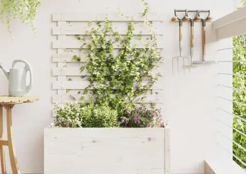 Jardinieră de grădină cu raft alb 79x39,5x114 cm lemn masiv pin - 1/5