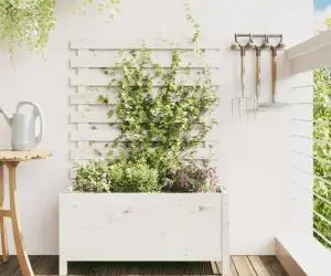vidaXL Jardinieră de grădină cu raft alb 79x39,5x114 cm lemn masiv pin