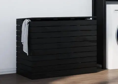 Coș de rufe, negru, 88,5x44x66 cm, lemn masiv de pin - 1/5