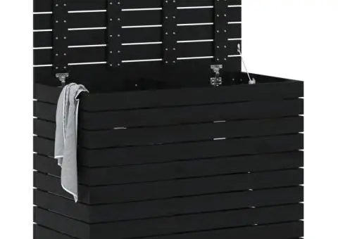 Coș de rufe, negru, 88,5x44x66 cm, lemn masiv de pin - 3/5