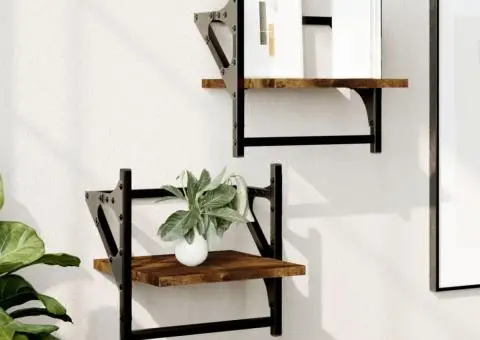 Rafturi de perete cu bare 2 buc., stejar fumuriu, 30x25x30 cm - 1/5