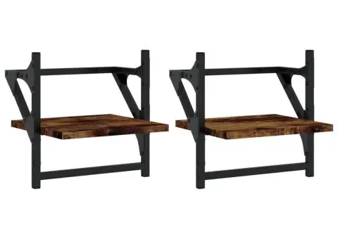 Rafturi de perete cu bare 2 buc., stejar fumuriu, 30x25x30 cm - 2/5