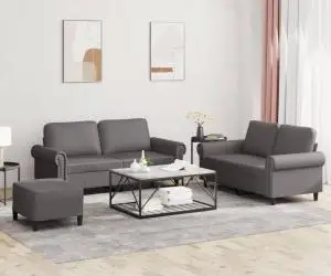 vidaXL Set de canapele cu perne, 3 piese, gri, piele ecologică