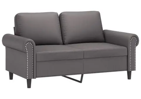 Set de canapele cu perne, 3 piese, gri, piele ecologică - 3/5