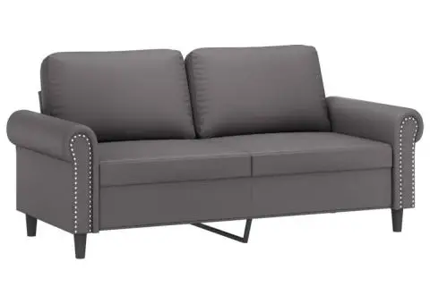 Set de canapele cu perne, 3 piese, gri, piele ecologică - 4/5