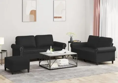 Set de canapele cu perne, 3 piese, negru, piele ecologică - 1/5