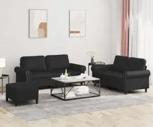 vidaXL Set de canapele cu perne, 3 piese, negru, piele ecologică