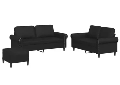 Set de canapele cu perne, 3 piese, negru, piele ecologică - 2/5