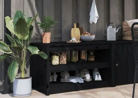 Dulap bucătărie de exterior negru, 106x55x64 cm, lemn masiv pin - 1/5