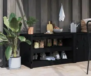 vidaXL Dulap bucătărie de exterior negru, 106x55x64 cm, lemn masiv pin