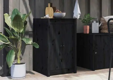 Uși de bucătărie de exterior, negru, 50x9x82 cm, lemn masiv pin - 1/5