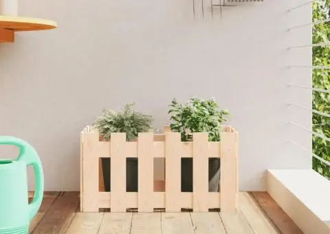 Jardinieră grădină design gard, 60x30x30 cm, lemn masiv de pin - 1/5