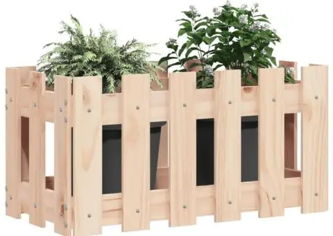 Jardinieră grădină design gard, 60x30x30 cm, lemn masiv de pin - 3/5