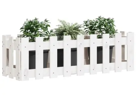 Pat înălțat grădină design gard alb 100x30x30cm lemn pin tratat - 3/5