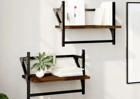 Rafturi de perete cu bare, 2 buc., stejar maro, 40x25x30 cm - 1/5