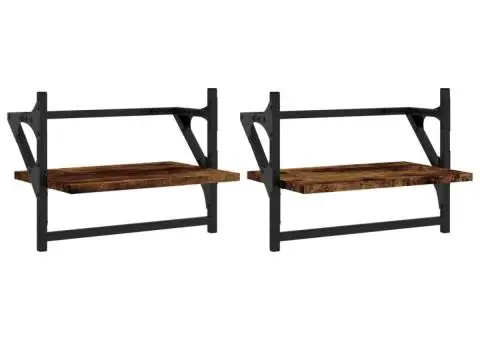 Rafturi de perete cu bare 2 buc., stejar fumuriu, 40x25x30 cm - 2/5