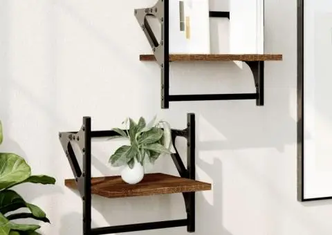 Rafturi de perete cu bare, 2 buc., stejar maro, 30x25x30 cm - 1/5