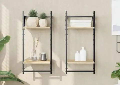 Rafturi perete cu 2 niveluri/bare 2 buc stejar sonoma30x25x65cm - 1/5