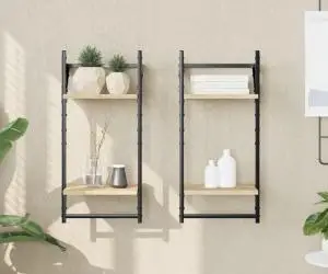 vidaXL Rafturi perete cu 2 niveluri/bare 2 buc stejar sonoma30x25x65cm