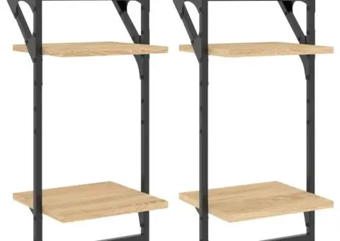 Rafturi perete cu 2 niveluri/bare 2 buc stejar sonoma30x25x65cm - 2/5