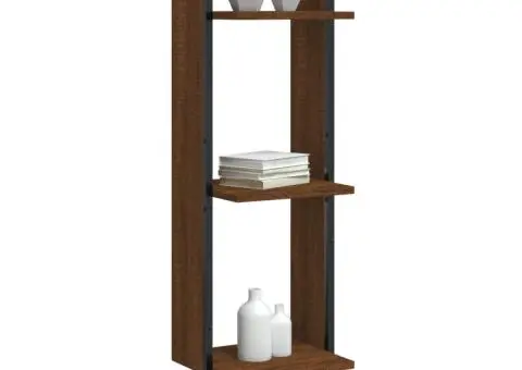 Raft cu 3 niveluri stejar maro, 30x25x100 cm, lemn prelucrat - 3/5