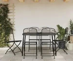 vidaXL Set de masă pentru grădină, 7 piese, plasă metalică antracit