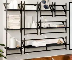 vidaXL Set rafturi de perete cu bare, 6 buc., negru, lemn