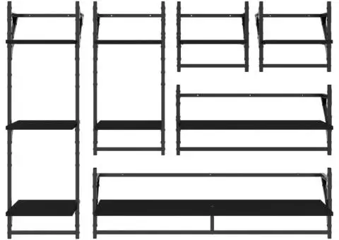 Set rafturi de perete cu bare, 6 buc., negru, lemn - 4/5