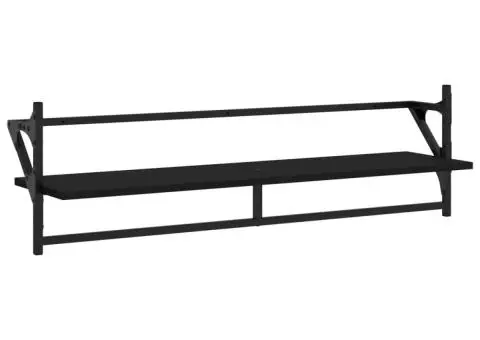 Set rafturi de perete cu bare, 6 buc., negru, lemn - 5/5