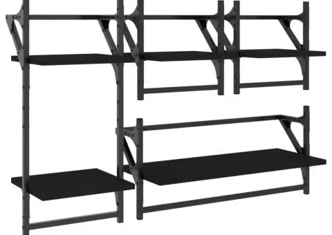 Set rafturi perete cu bare, 4 buc. negru lemn prelucrat - 2/5