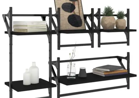 Set rafturi perete cu bare, 4 buc. negru lemn prelucrat - 3/5