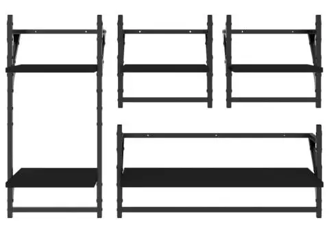 Set rafturi perete cu bare, 4 buc. negru lemn prelucrat - 4/5