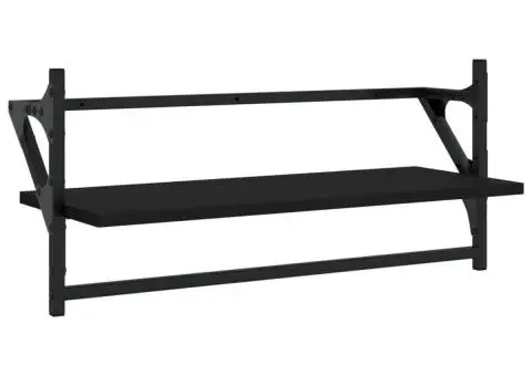 Set rafturi perete cu bare, 4 buc. negru lemn prelucrat - 5/5