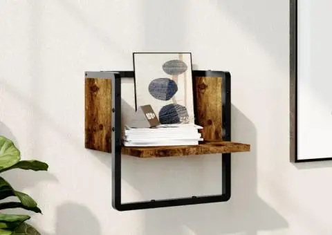 Raft de perete cu bare, stejar fumuriu, 30x25x30 cm - 1/5