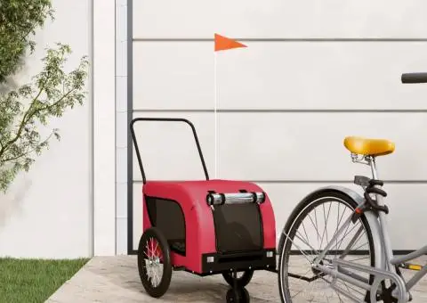 Remorcă bicicletă animale companie, roșu/negru, oxford/fier - 1/5