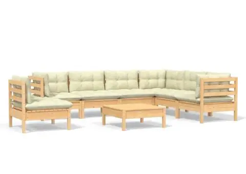 Set mobilier de grădină cu perne crem, 8 piese, lemn masiv pin - 2/5