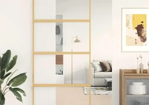 Ușă glisantă, auriu, 90x205 cm, sticlă ESG mată și aluminiu - 1/5