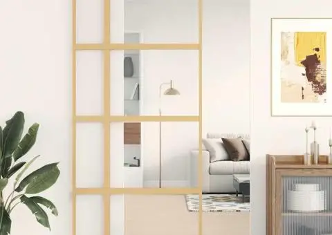 Ușă glisantă, auriu, 90x205 cm, sticlă ESG mată și aluminiu - 1/5