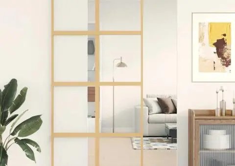 Ușă glisantă, auriu, 90x205 cm, sticlă ESG mată și aluminiu - 1/5