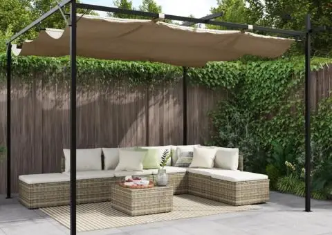 Pergola cu acoperiș retractabil, gri taupe, 295x292x230 cm - 1/5