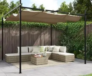 vidaXL Pergola cu acoperiș retractabil, gri taupe, 295x292x230 cm