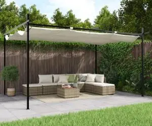 vidaXL Pergola cu acoperiș retractabil, crem, 395x292x230 cm