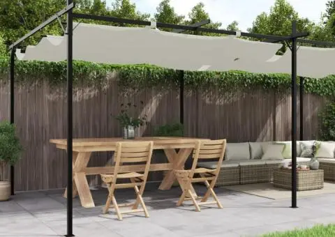 Pergola cu acoperiș retractabil, crem, 589x292x230 cm - 1/5